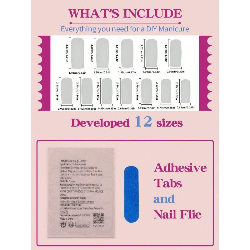 24pcs French Nail Stickers Set, Fake Nails, Easy To Apply, Suitable For Women And Girls For Daily, Carnival Party Nail Supplies