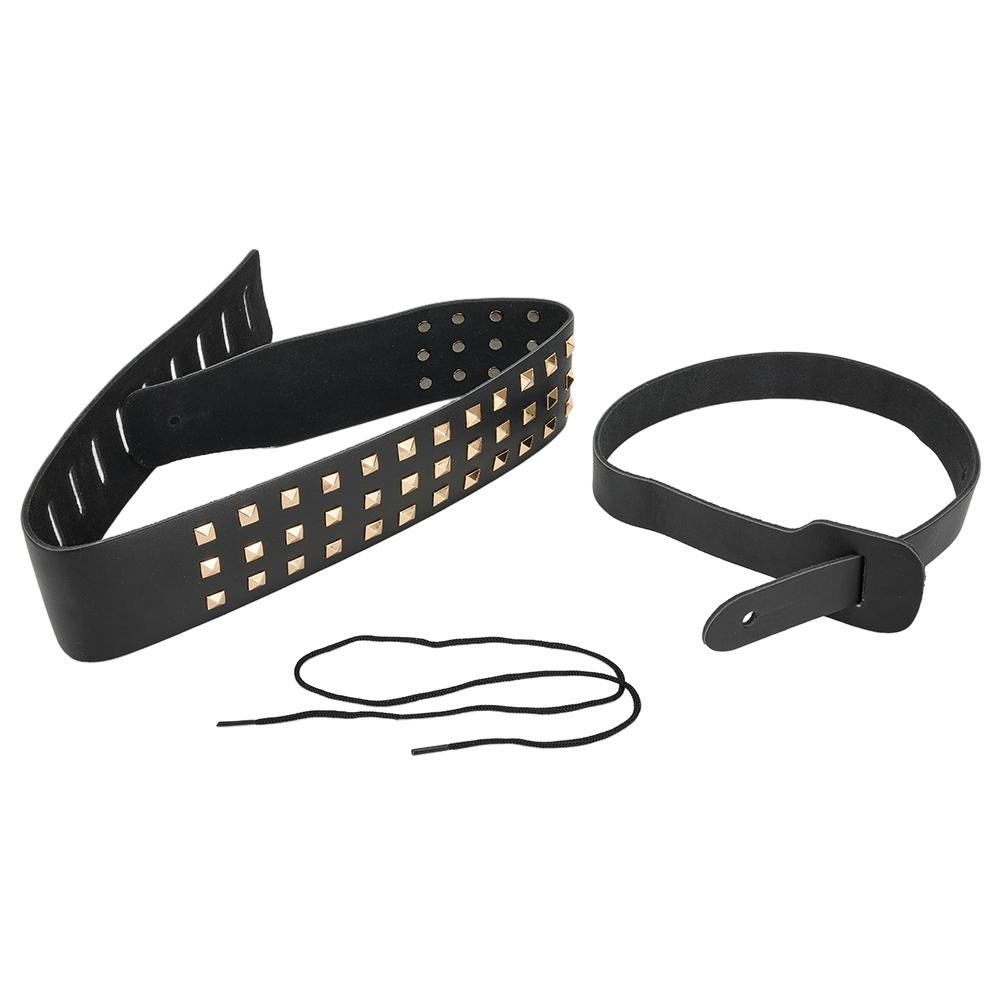 Black Leather Electric Guitar Handmade,PIKE STUDDED Strap Accessory Adjustable