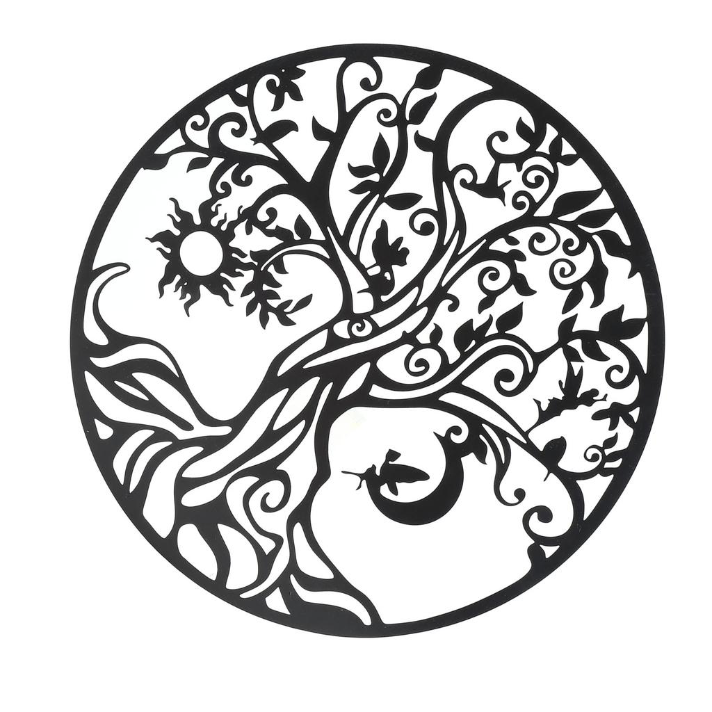 Tree of Life Wall Art 11.8in Round Decorative Metal Wall Plaque for Living Room Bedroom Indoor Outdoor Black