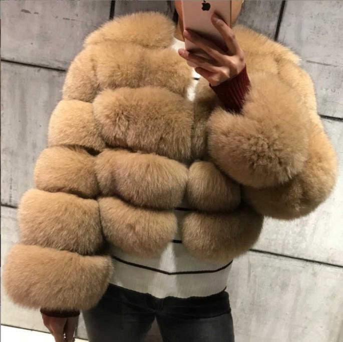 Kurzer Wintermantel aus Kunstfuchs für Damen - Europäischer & Amerikanischer Stil, Langärmelig