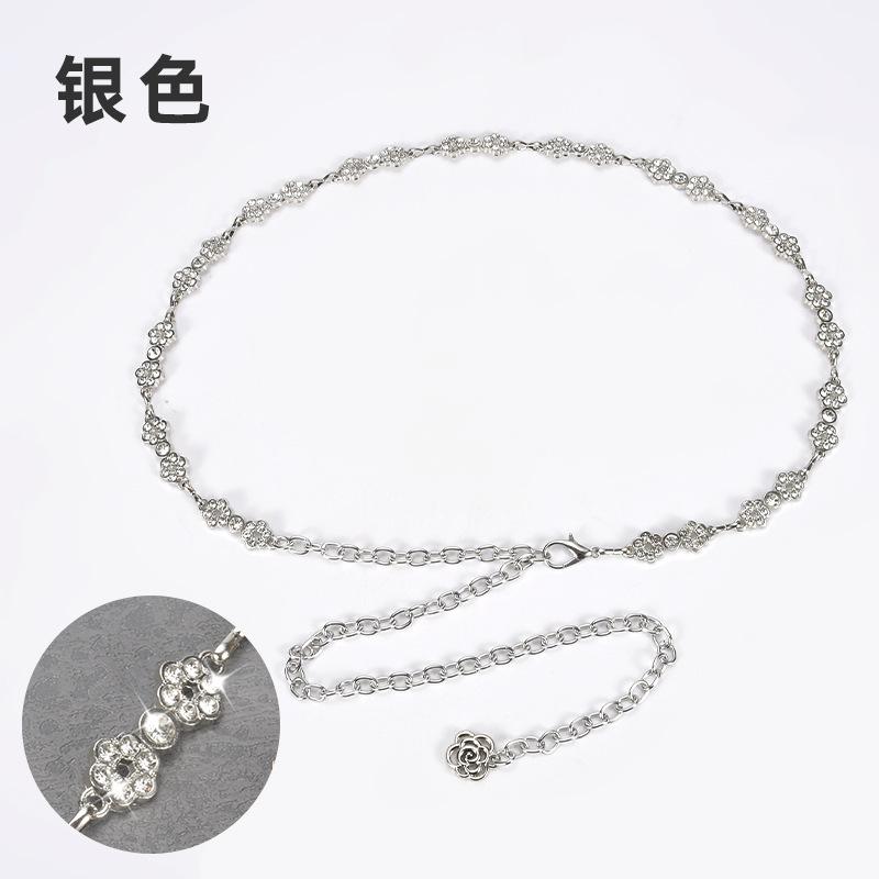 

Цветочный инкрустированный стразами декоративный пояс женская тонкая металлическая поясная цепочка аксессуары для талии платья цепочка для юбки