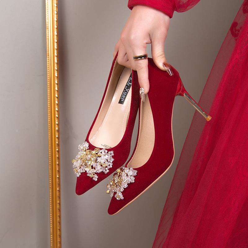 Wedding Shoes Bridal Shoes Red Stilettos Spring Girl 2025 New Models Are Not Tired Toasting Chinese Xiuhe Wedding Shoes