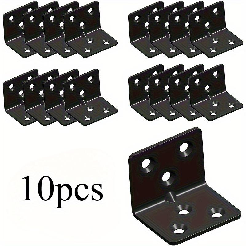 10pcs Heavy-Duty Black Stainless Steel L-Shaped Corner Brackets with Adjustable Height - Waterproof, Pre-Drilled
