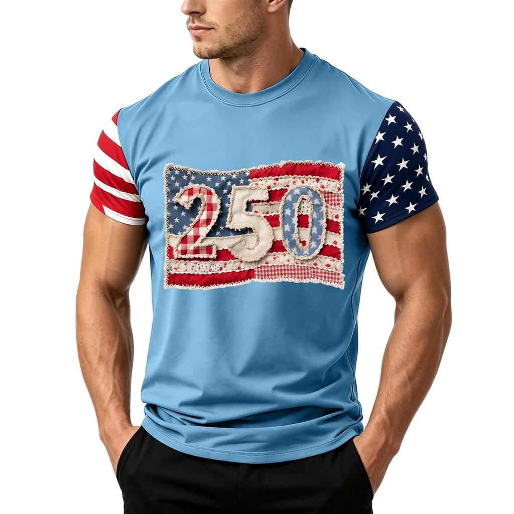 Men's Independence Day Flag Print Short Sleeve T-Shirt, Loose Casual Daily Summer Tops