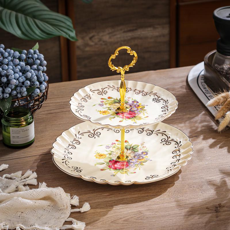 Ceramic Three-Tier Pastry Stand: English-European Style Fruit Bowl, Cake, Candy, and Snack Plate for Afternoon Tea.
