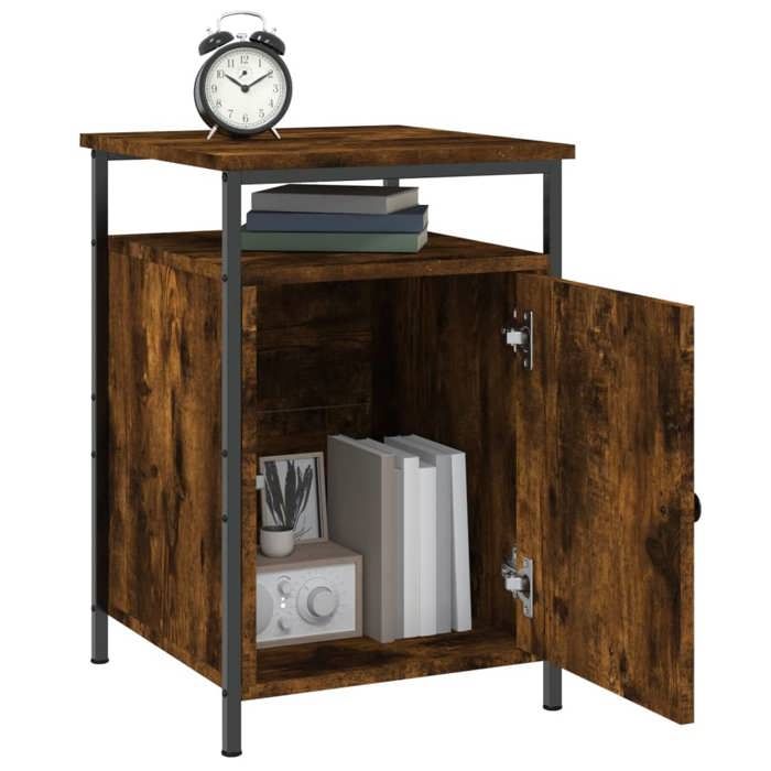 Table de chevet - Maison Exclusive - Chêne fumé - Bois d'ingénierie - Cadre en fer robuste