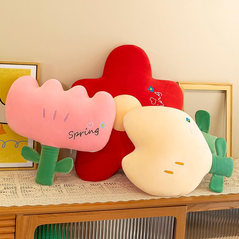 Süßes Kleines Rotes Blume Nap Kissen Kissen Puppe Plüsch Tulpe Rückenlehne Spielzeug