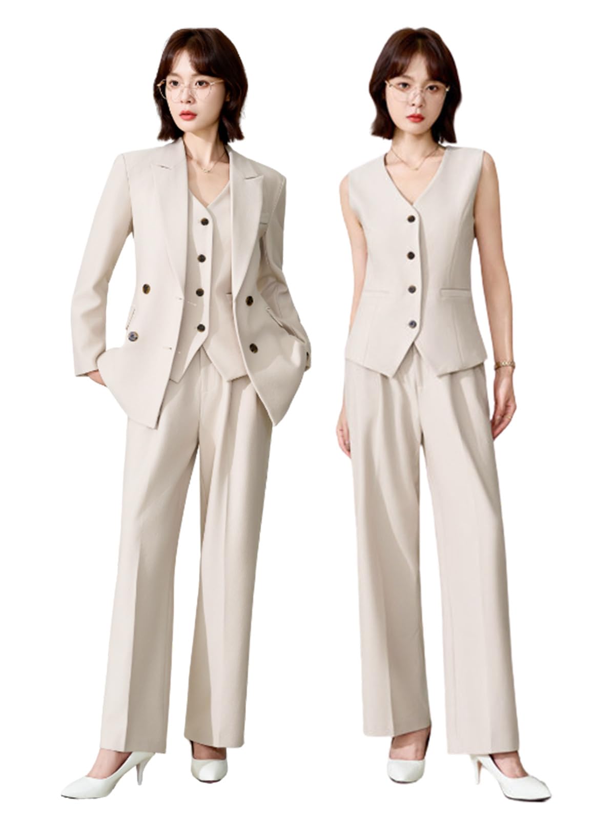 Pantsuit Set Formal Suit for and Formal Occasions [WINROMTICO] Women s 3-Piece Weddings, Graduations, Receptions, Ceremonies, Commuting, Business, белый