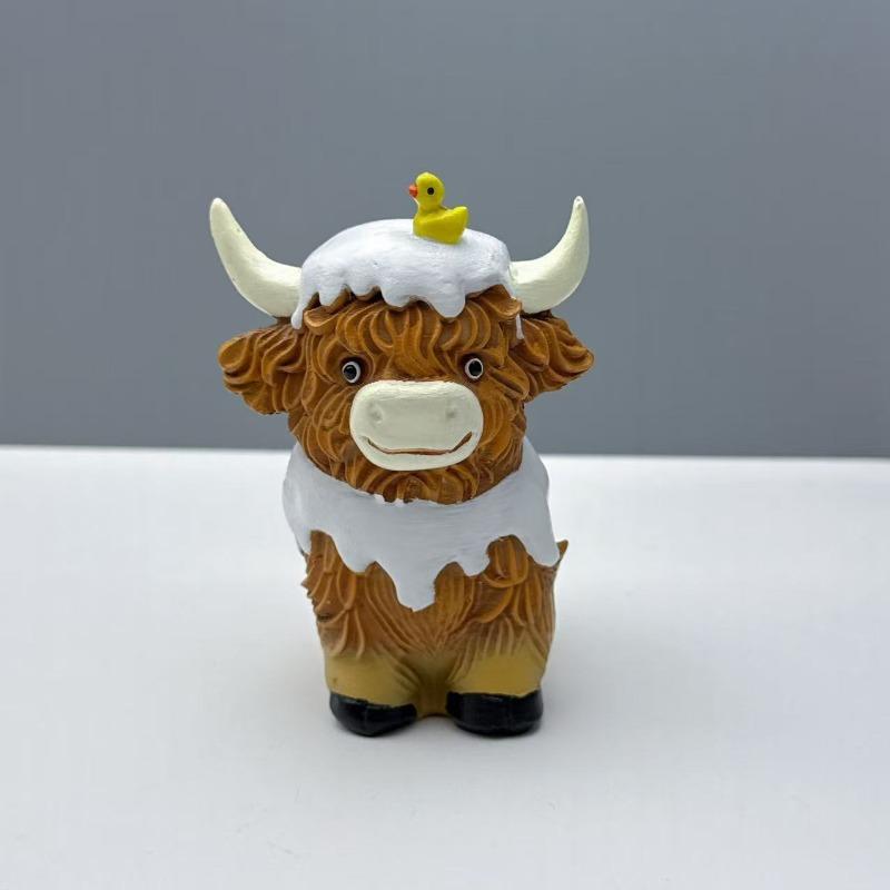

Highland Cow Statue Bookshelf Decoration Towel Gift Resin Craft A