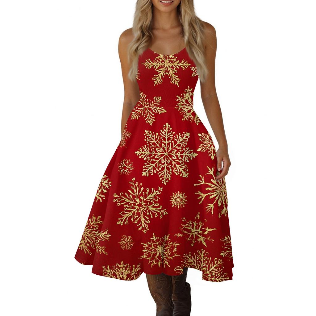 Women's Christmas Print Off-Shoulder Sexy Retro Party Dress for Holiday Celebration