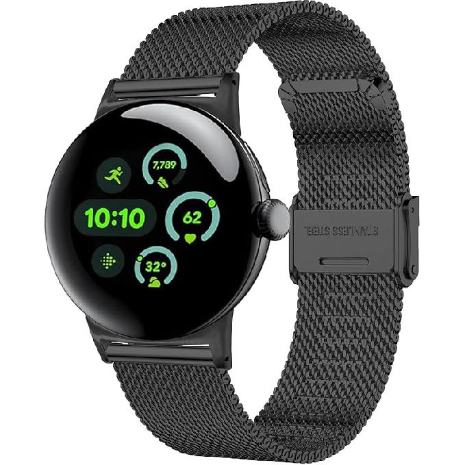 

для ремешка Pixel Watch 3, металлическая сетчатая ремешок из нержавеющей стали, женский мужской сменный аксессуар, совместимый с Google Pixel Watch 3 45 мм чёрный