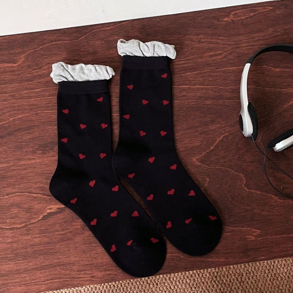 2Pairs Dot Sweet Tube Socks Kawaii Socks Women Casual Bowknot Ruffle Socks Streetwear