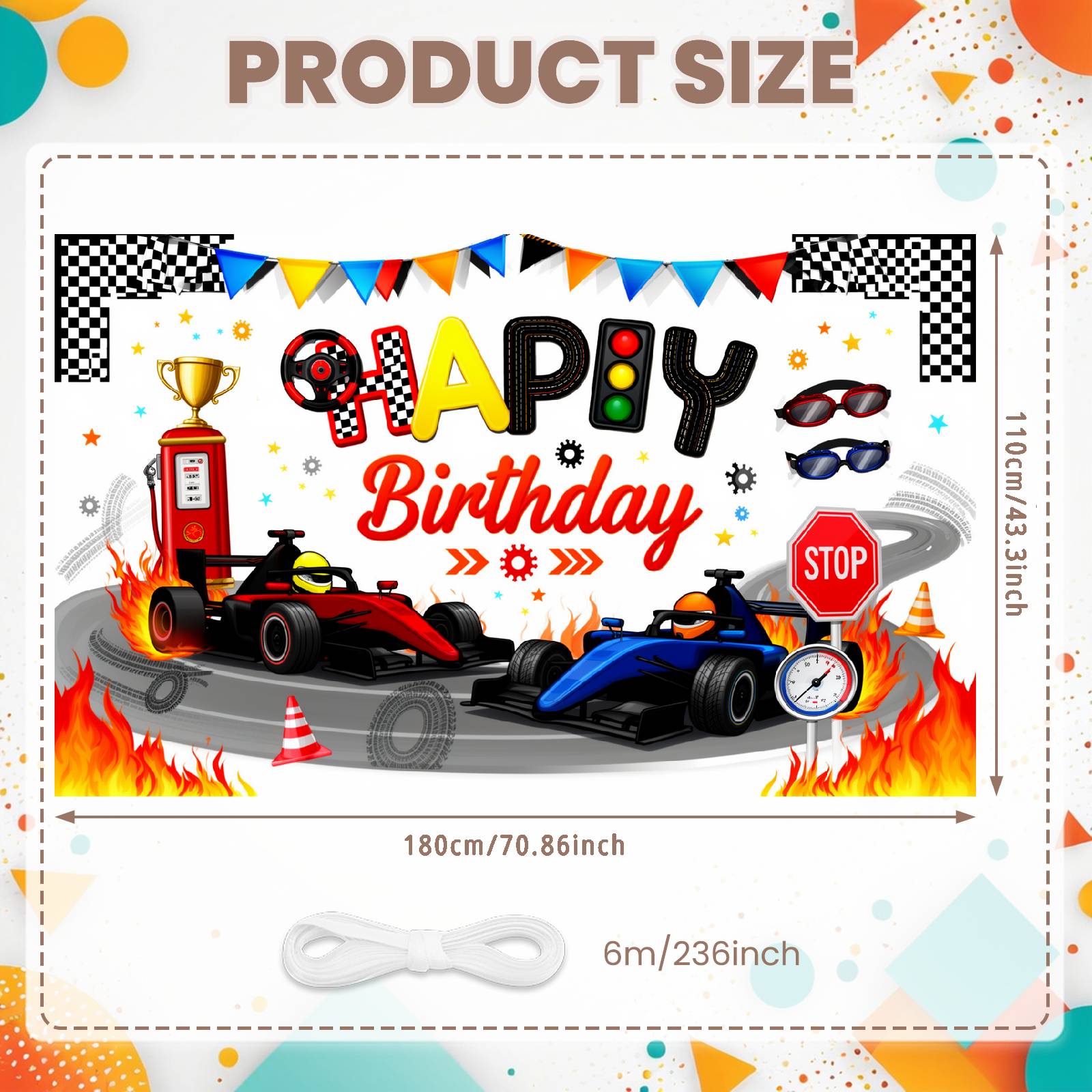 

Racing Event Background Red & Blue Tone Race Car Backdrop Banner Racing Helmet Birthday Backdrop For Party Background