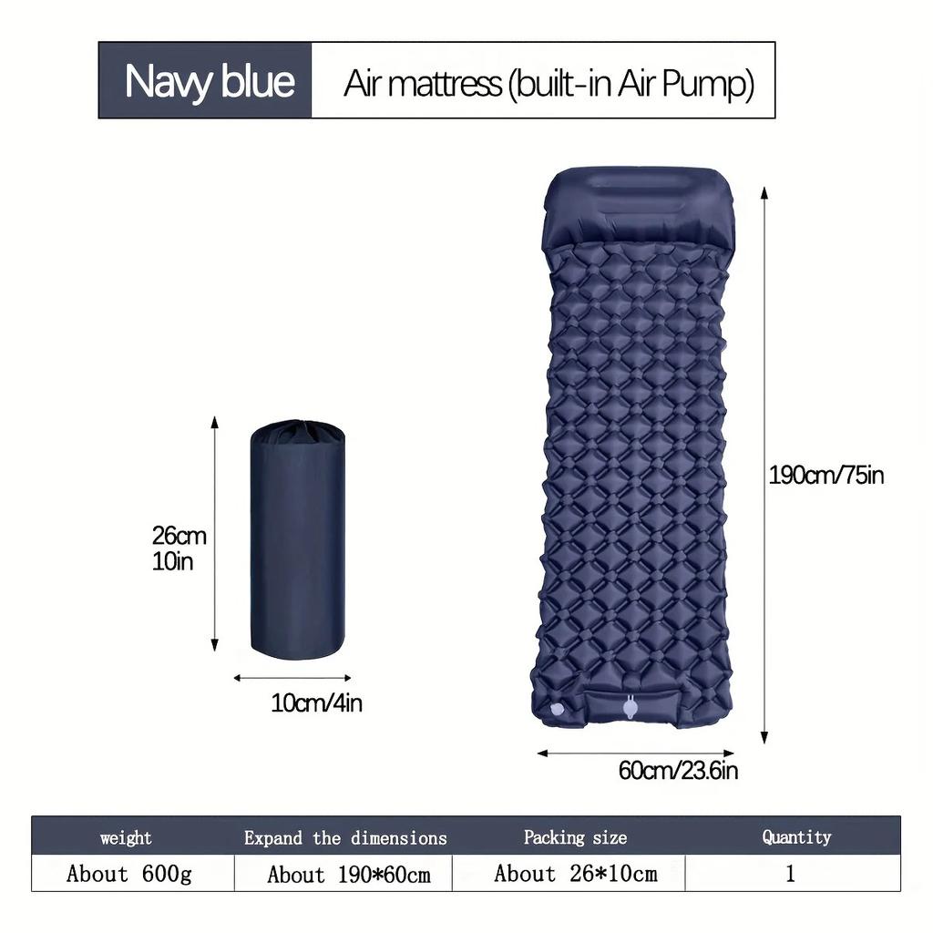 Outdoor Camping Inflatable Mattress Sleeping Pad With Pillows Ultralight Air Mat Built In Inflator Pump For Travel Hiking