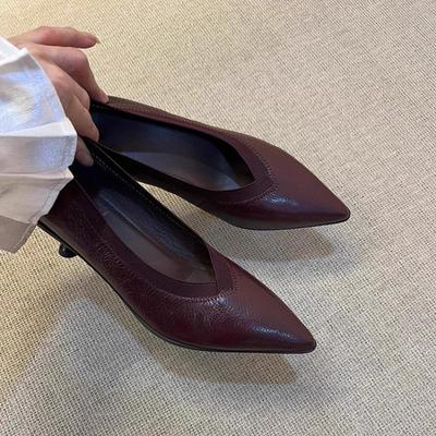 New Women's Boat Shoes 2024 Pointed Toe Pumps Kitten Heel Dress Shoes Office Work Shoes for Female Black Spring Autumn