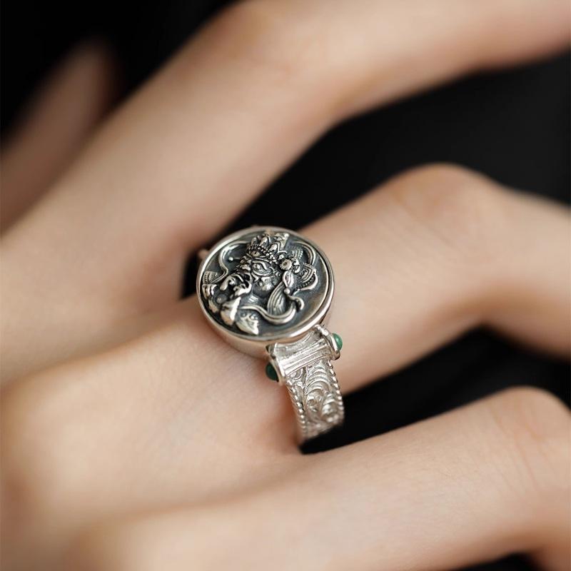 Retro Stijl Zakiram Tang Graspatroon Ring voor Mannen en Vrouwen, Modieuze en Veelzijdige Ring