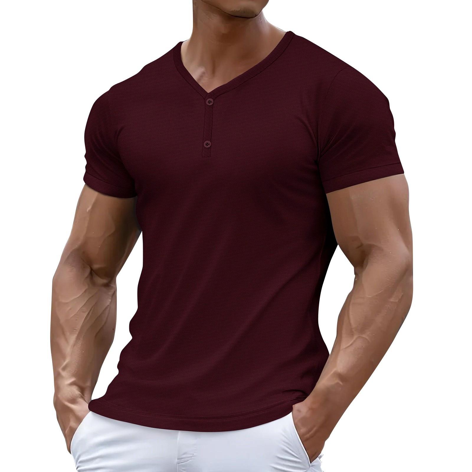 

Мужская летняя однотонная рубашка с коротким рукавом и воротником на пуговицах, мужская повседневная модная рубашка XL винный