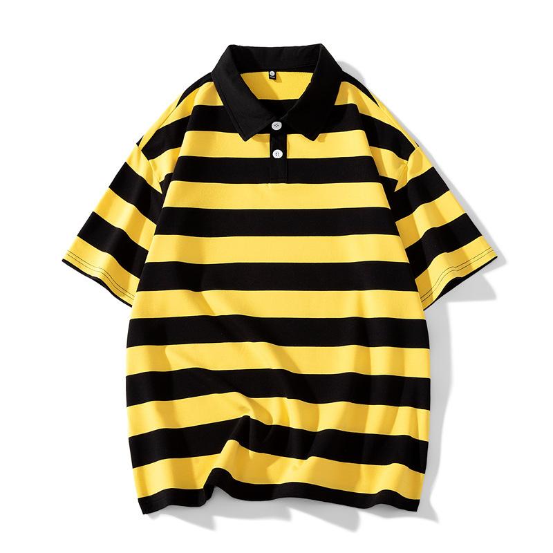 Striped Polo Shirt with Contrasting Colors On Summer Short Sleeved T-shirt
