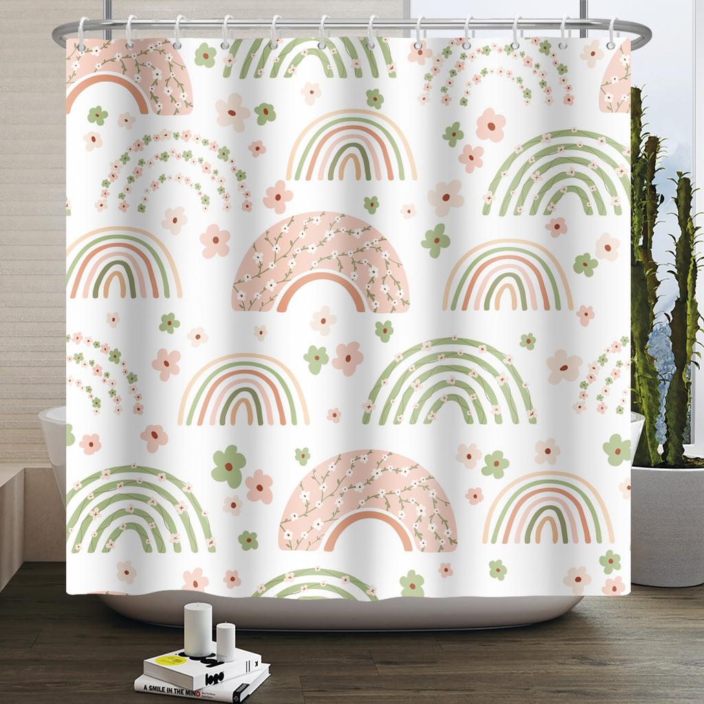 Cartoon Shower Curtain for Bathroom Kids Rainbow Cloud Sun Stars Flower Unicorn Cute Animals Waterproof Bath Curtain Home Decor