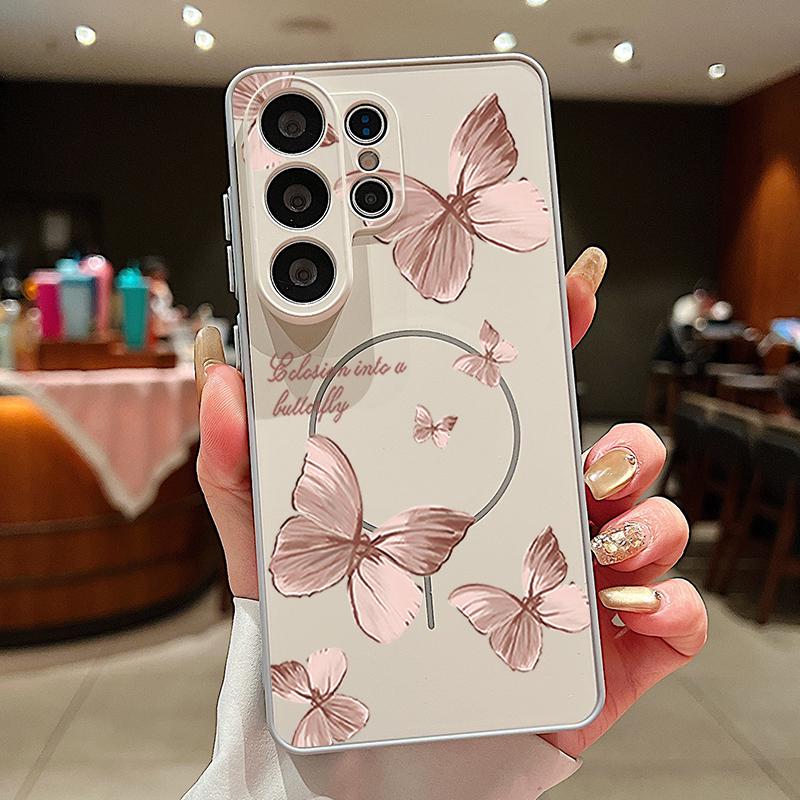 Bowknots Butterfly Pattern Case For Samsung Galaxy S26 Ultra S25 Edge S24 Plus S23 FE S22 A54 A55 A56 5G Magnetic For Magsafe Matte Cover