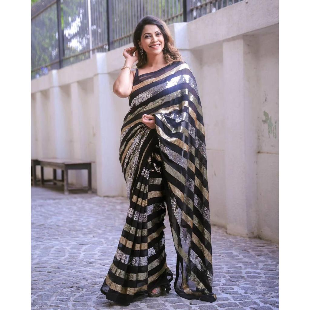Presenting You Most Beautiful Seqwance Saree Collection, Blouse (Need To Be Stitched As Per Size And Fit)