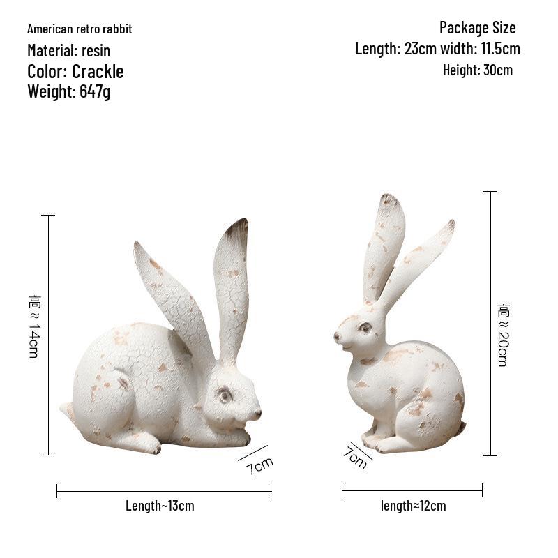 Aged Antique Bronze Long-Eared Rabbit Ornament for Garden and Photos