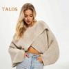 Women Sweater O-Neck Batwing Long Sleeve Solid Color Loose Fit Knitting Tops Exposed Navel Irregular Cross Sweater
