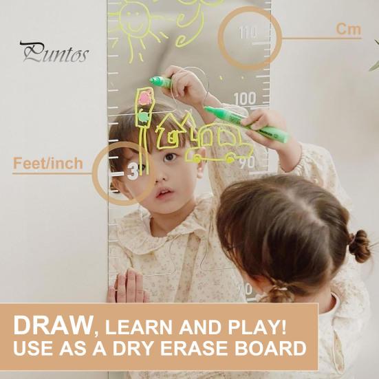 1/2/3Pcs Kids Growth Chart Mirror Dry Erase Board Children Room Nursery Bedroom Baby To Adults Boys Girls Wall Hanging Splicing Height Measurement