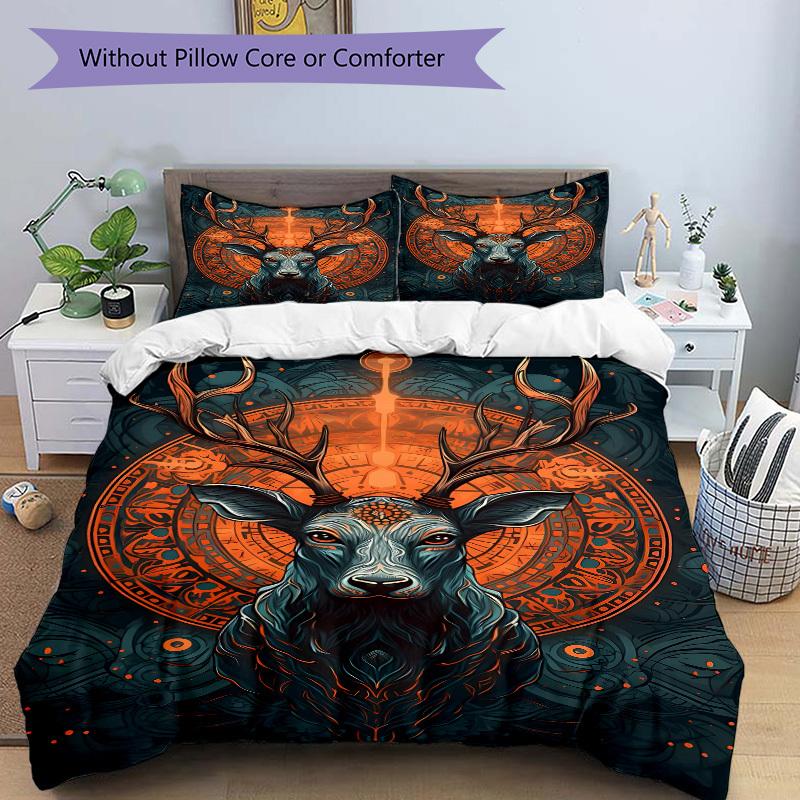 3pcs Deer Mandala Soft Comfortable Bedding Set, For Bedroom, Guest Room And Dorm, All Season Use, High-Definition Printing, Machine Washable 142