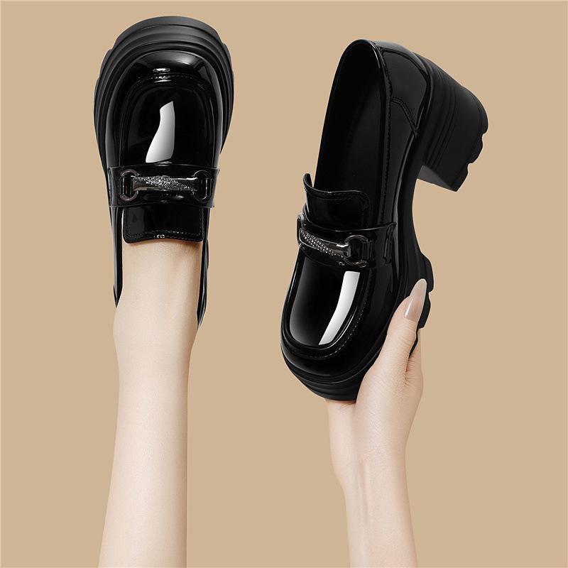 British style loafers retro platform cm one-pedal single shoes women's uniform versatile height increase fashion temperament women's shoes