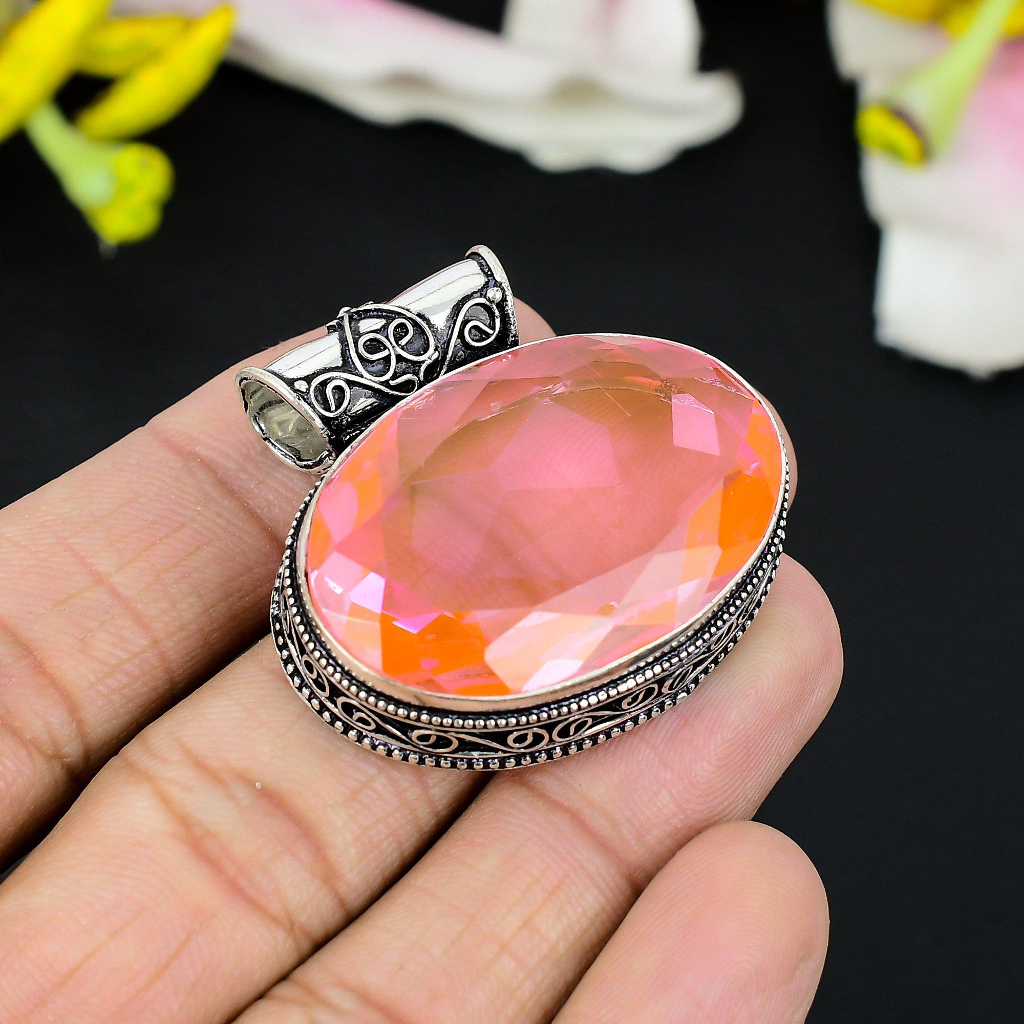 

Pink Kunzite Gemstone Handmade 925 Steling Silver Jewelry Pendant 1.38 KG-324