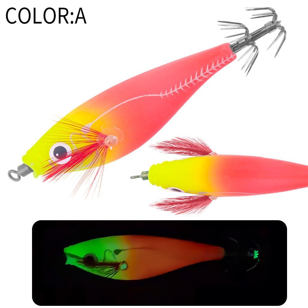 Shrimp 80mm 7g Squid Jig with Sound Beads Horizontal Artificial Calamar Wood Shrimp Webfoot Slow Sinking Lure Sea Fishing