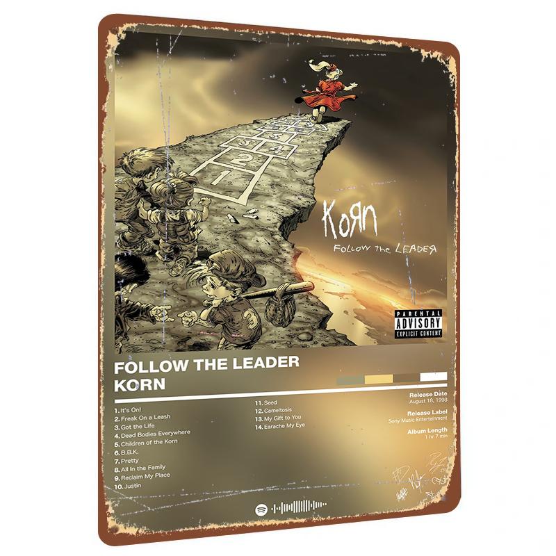 Korn Follow the Leader Album Cover Metal Tin Sign Vintage Music Decor for Home Bar Wall Art 20x30cm(7.8x11.8inch)