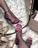 Fashion Luxury Satin Designer Women Pumps Sexy Cross Strap Square Toe Heeled Sandals Elegant Purple Thin High Heels Party Dress Shoes