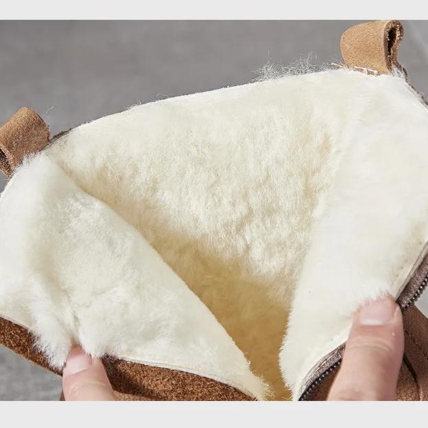 Johnature Genuine Leather Wool Warm Boots Round Toe Thick Soled Side Zipper Retro Women's Short Boots