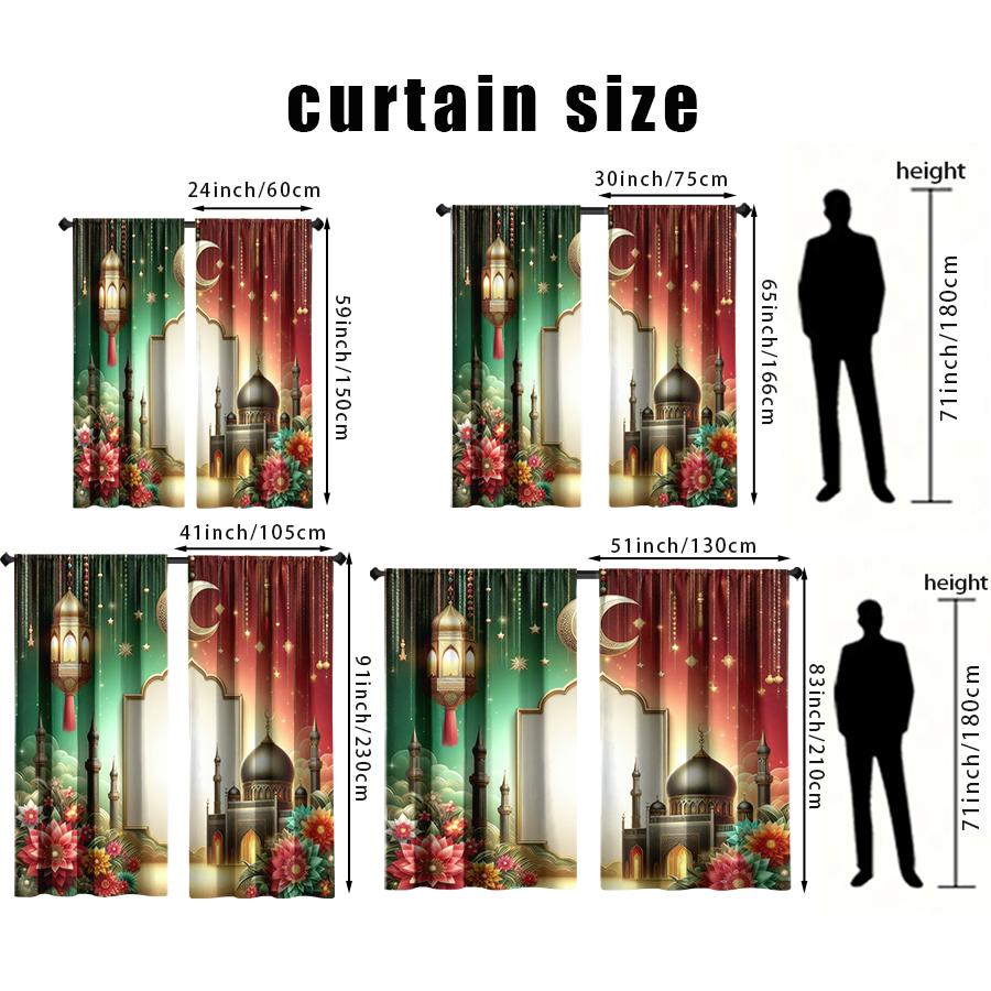 2PCS Red Green Contrasting Islamic Curtains   Gorgeous Style   Bedroom and Living Room   Decorative Curtains with Drawbar Pockets