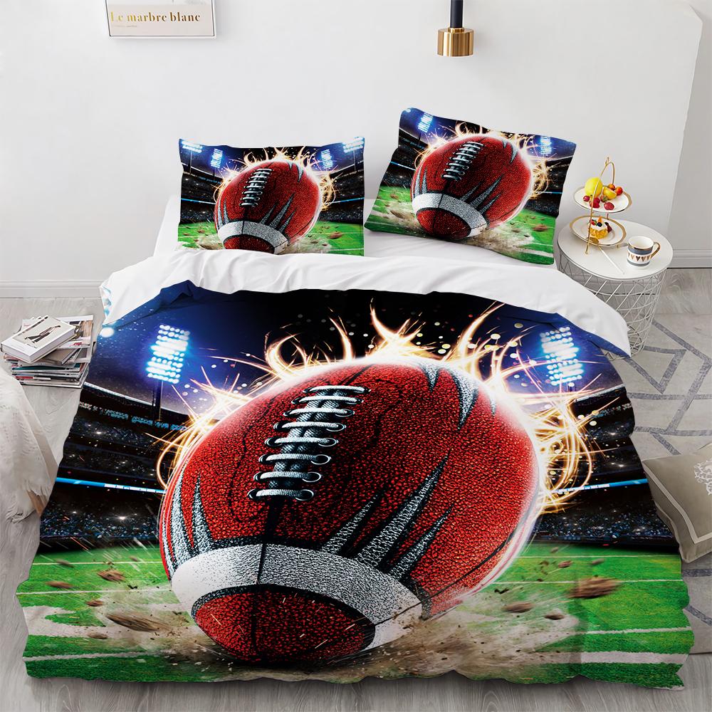 

3D Print Rugby Sports Duvet Cover Set, American Football Bedding Set Queen Fashion 3pcs Comforter microfiber Quilt Cover Double 135x200cm