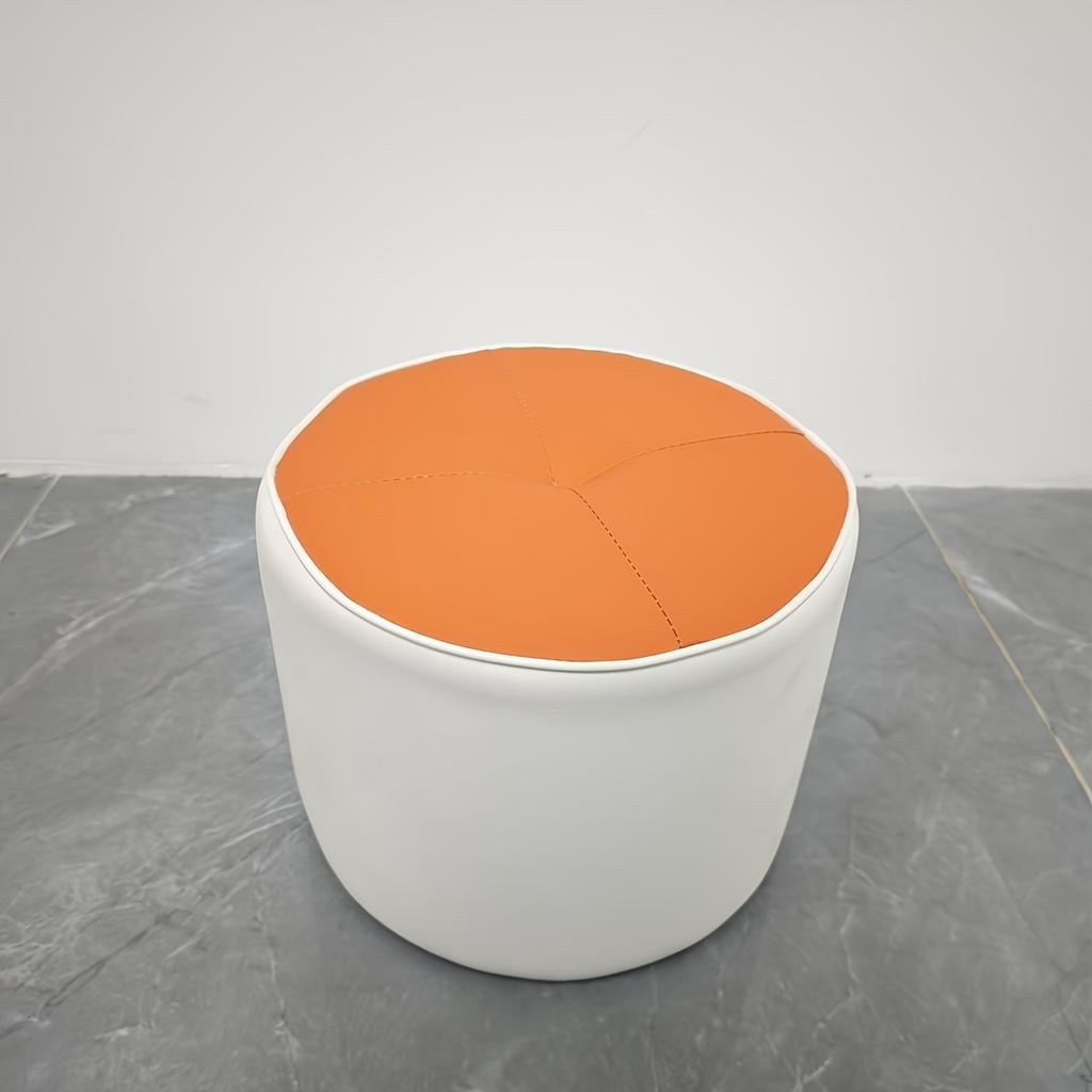 Nordic Faux Leather Round Stool, Small Pouf Ottoman for Sofa, Light Luxury Doorstep Shoe Changing Stool, Household Low Soft Seat