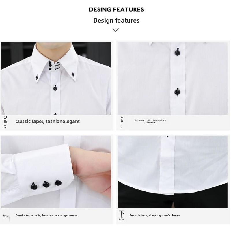 Spring Autumn Men's Executive Shirt Korean Fit, Permanent Press Formal Office Wear, Breathable Thin Long Sleeve Business Casual