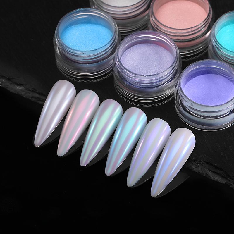 Nail Art Allmählich wechselndes Perlenpulver, 6 Schachteln Neonspiegel, magischer Spiegelpulver, fluoreszierender magischer Nagelglitzer
