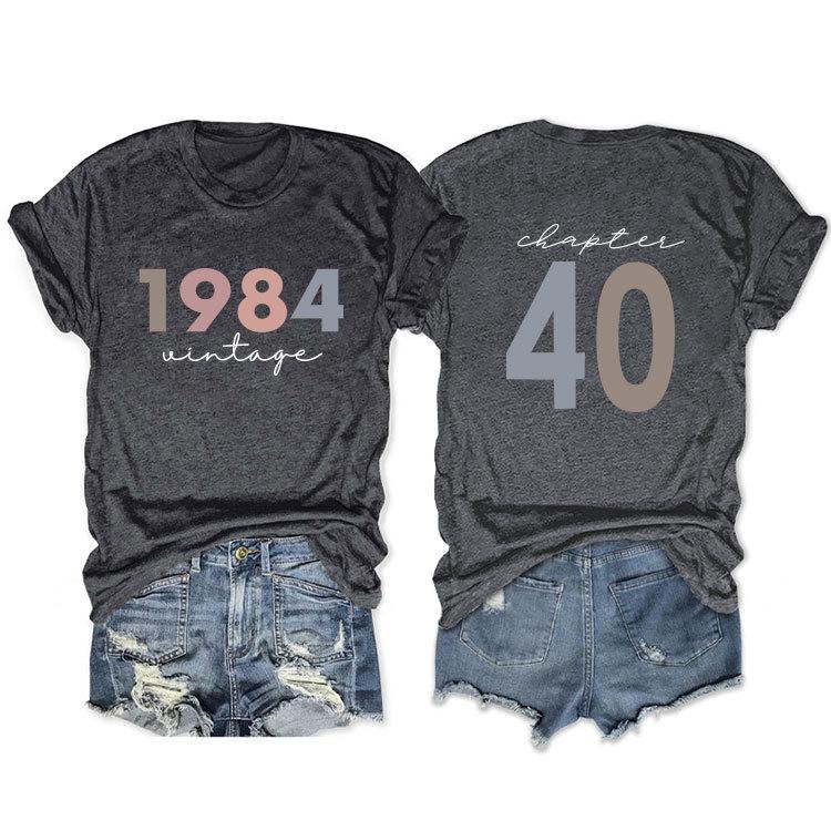 Sommer O-Ausschnitt T-Shirt 1984 Vintage Kapitel 40 Print lockeres Trend-Kurzarm-Oberteil