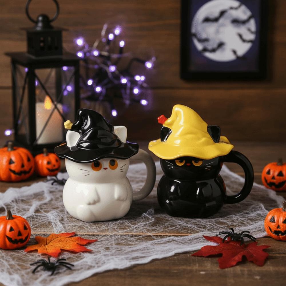 With Lid Ceramic Ghost Cat Mug 450ml Magic Kitty Coffee Cup Magic Hat Milk Cup Afternoon Tea