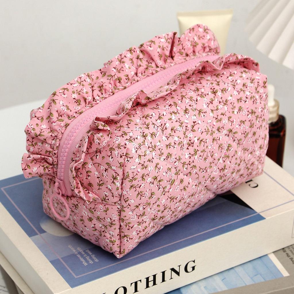 Lace Bow Cosmetic Bag Student Ribbon Quilted Pencil Bag Portable Toiletries Bag Liner Bag