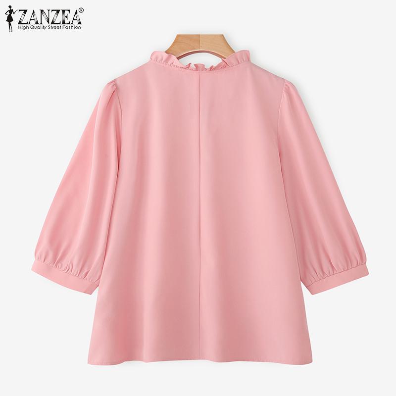 ZANZEA Dámská ležérní halenka s kulatým výstřihem, volným 3/4 rukávem a jednobarevným provedením