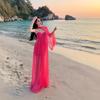 Dopamine Vacation Wind Rose Red Tube Top Streamer Dress Women's Seaside Photo Beautiful Temperament Fairy Long Skirt