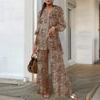 ZANZEA Women Long Sleeve Blouse and Pants Retro Print Casual Two Piece Suit Sets