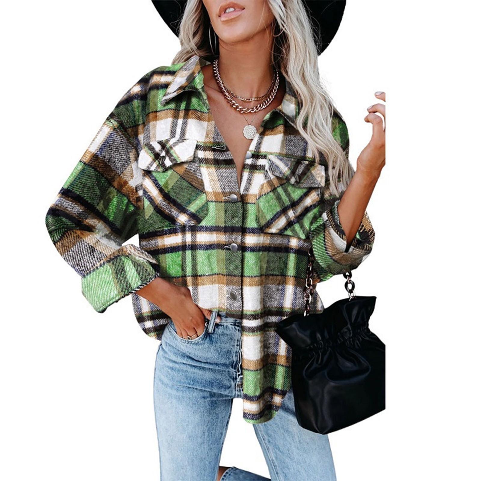 

Женские клетчатые рубашки с начесом, фланелевая куртка с длинными рукавами и лацканами на пуговицах и карманами, фланелевая куртка, пальто XXXL