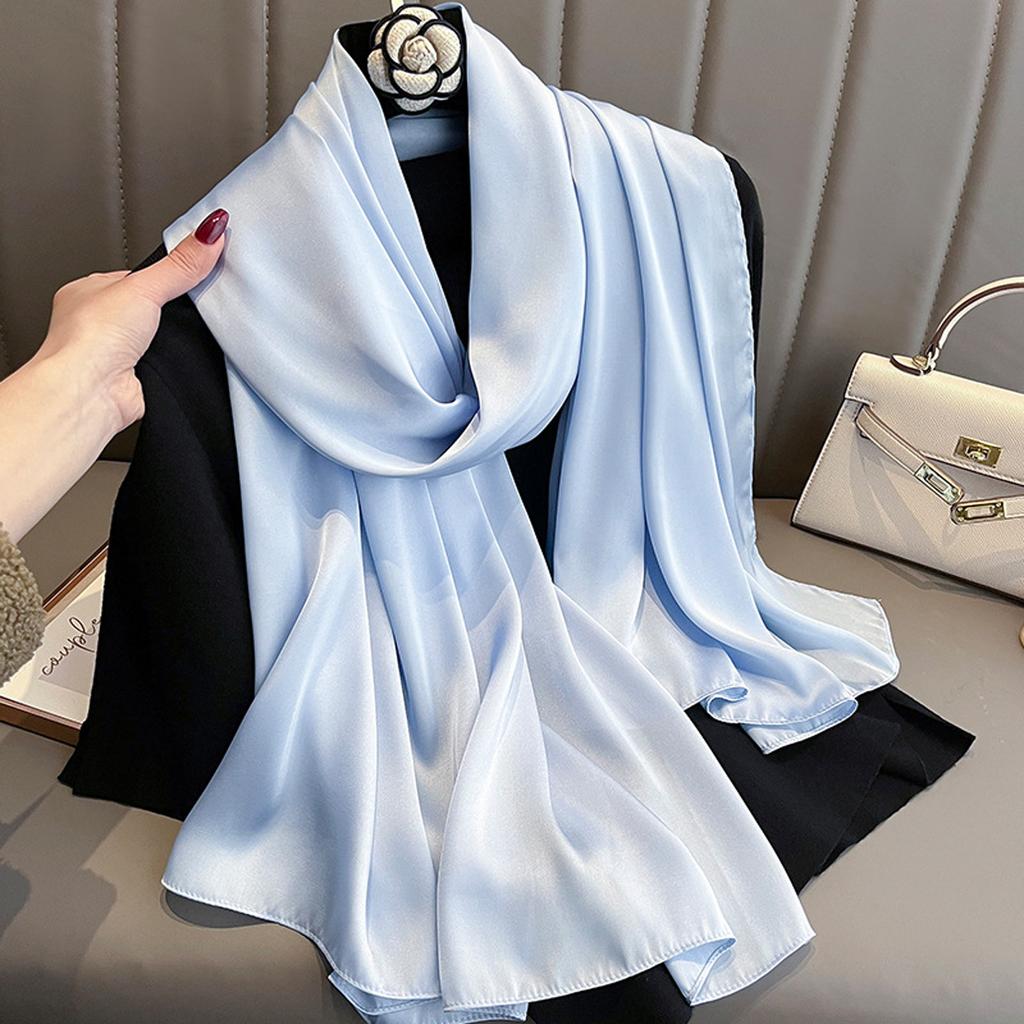 90*180Cm Fashion Luxury Solid Color Silk Scarf Women Soft Smooth Scarves Head Wrap Hijab Outdoors Muffler Long Shawl Beach Towel