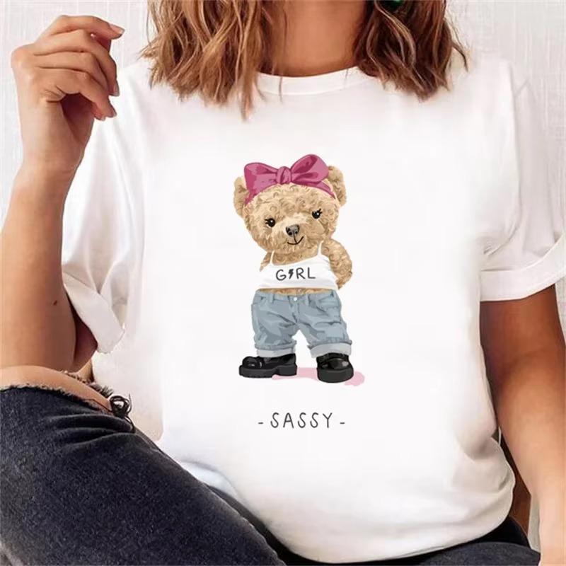Cartoon Bear Print T Shirt Casual Y2k Harajuku Fashion Unisex Unisex Summer Spring Short Sleeve Oneck Aesthetic Tee