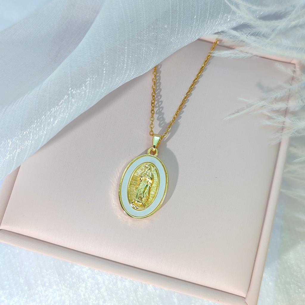 French Virgin Necklace Women'S Premium Vintage Ol Personality Versatile Portrait Geometric Pendant Accessories